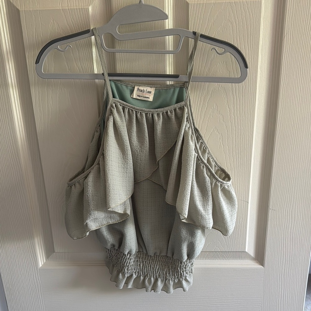 Peach Love California Sage Green Ruffle Top